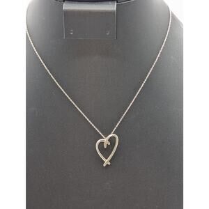 925 Italy Sterling Silver Floating Heart Pendant Chain Necklace